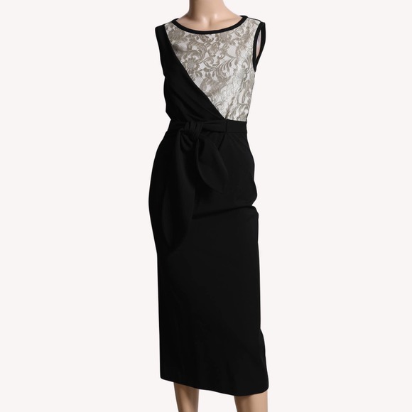 DIANE VON FURSTENBERG Black with Lace Accented Sleeveless Midi Dress - Picture 1 of 6